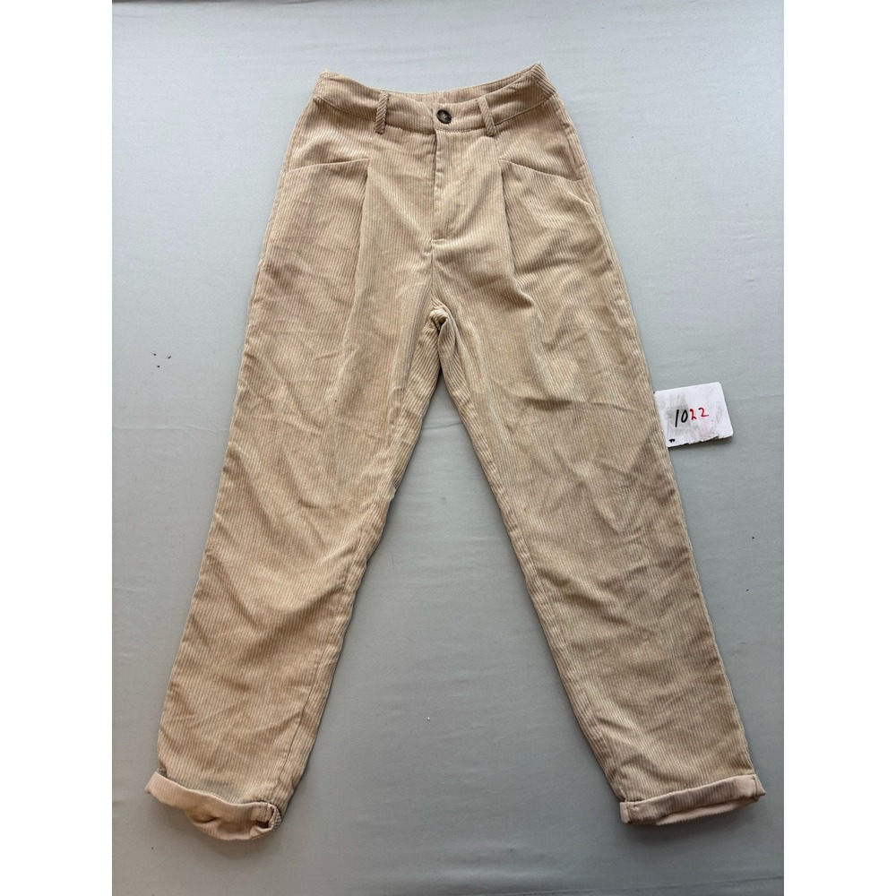 SHEIN Tan Beige Corduroy High Waisted Pleated Tapered Leg Pants Womens Size XS 2